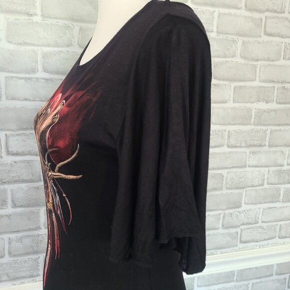 Spiral Direct Cry of the Wolf Black Tshirt Goth Gringe Edgy Medium Bat Sleeve - Picture 4 of 9